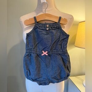 Carter’s Infant Chambray Denim Romper w/ Pink Bow - size 9mos.